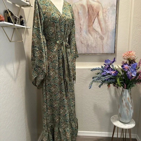 karma highway maxi dress Karma Highway Maxi Dress Floral Bohemian One Size Sleeveless Strappy Ring Accent